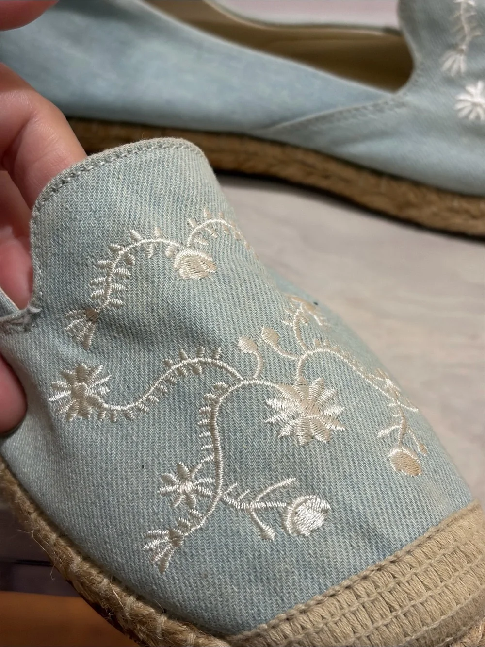Avon Cushion Walk by Avon Light Blue Embroidered Espadrille Slip-Ons 8